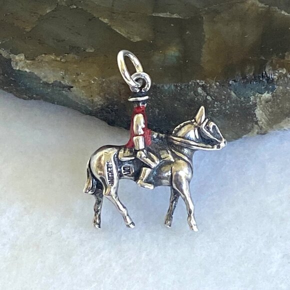 VTG  Sterling Silver 925 3D Red Enamel RCMP Police Riding Horse Charm Pendant - Picture 1 of 16
